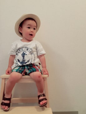 「BLUE BLUE（ブルーブルー）のアイテム（トップス）」を使った、pochotaroさん（キッズ・80cm）の夏コーディネート
