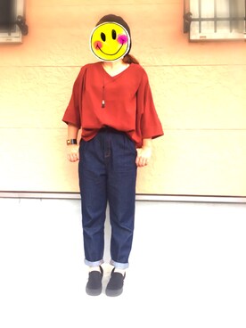 「マムジーンズ」｜「アイテム（ハンチング/ベレー帽）」を使った、rinさん（レディース・155cm）の秋コーディネート