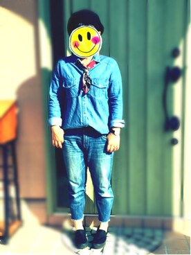 「ダンガリーシャツ」｜「アイテム（腕時計）」を使った、rinさん（レディース・155cm）の秋コーディネート