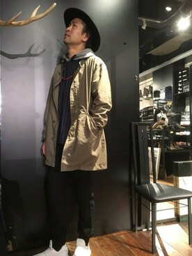 「GGD（ジージーディー）のアイテム（モッズコート）」を使った、GGD町田店さん（メンズ・172cm）の春コーディネート