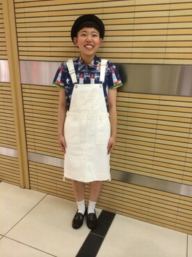 「総柄トップス」｜「アイテム（サロペット/オーバーオール）」を使った、imaiさん（レディース・157cm）の夏コーディネート