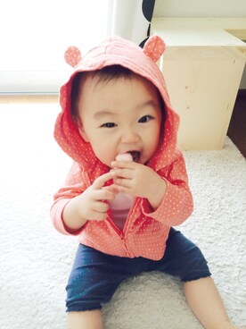 「PETIT BATEAU（プチバトー）のアイテム（その他トップス）」を使った、emさん（キッズ・70cm）の秋コーディネート