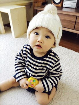 「HAKKA（ハッカ）のアイテム（帽子）」を使った、emさん（キッズ・70cm）の秋コーディネート