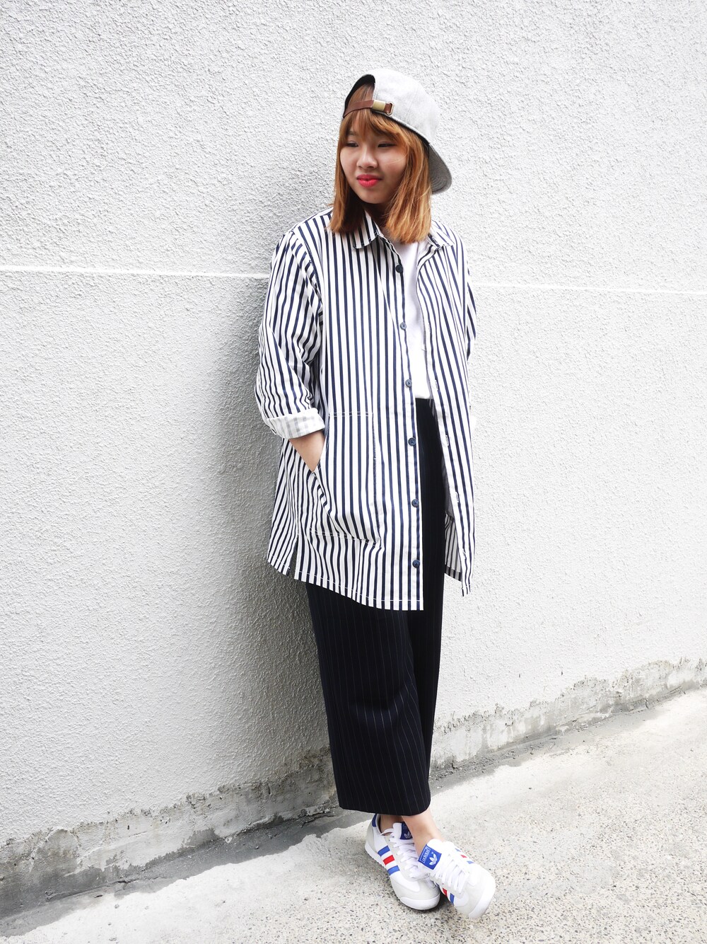 「plain-me」｜「plain-meの鬆身條紋襯衫式外套（その他、その他）」を使った、plain-me_tnさん（レディース・166cm）の春コーディネートの1枚目の写真