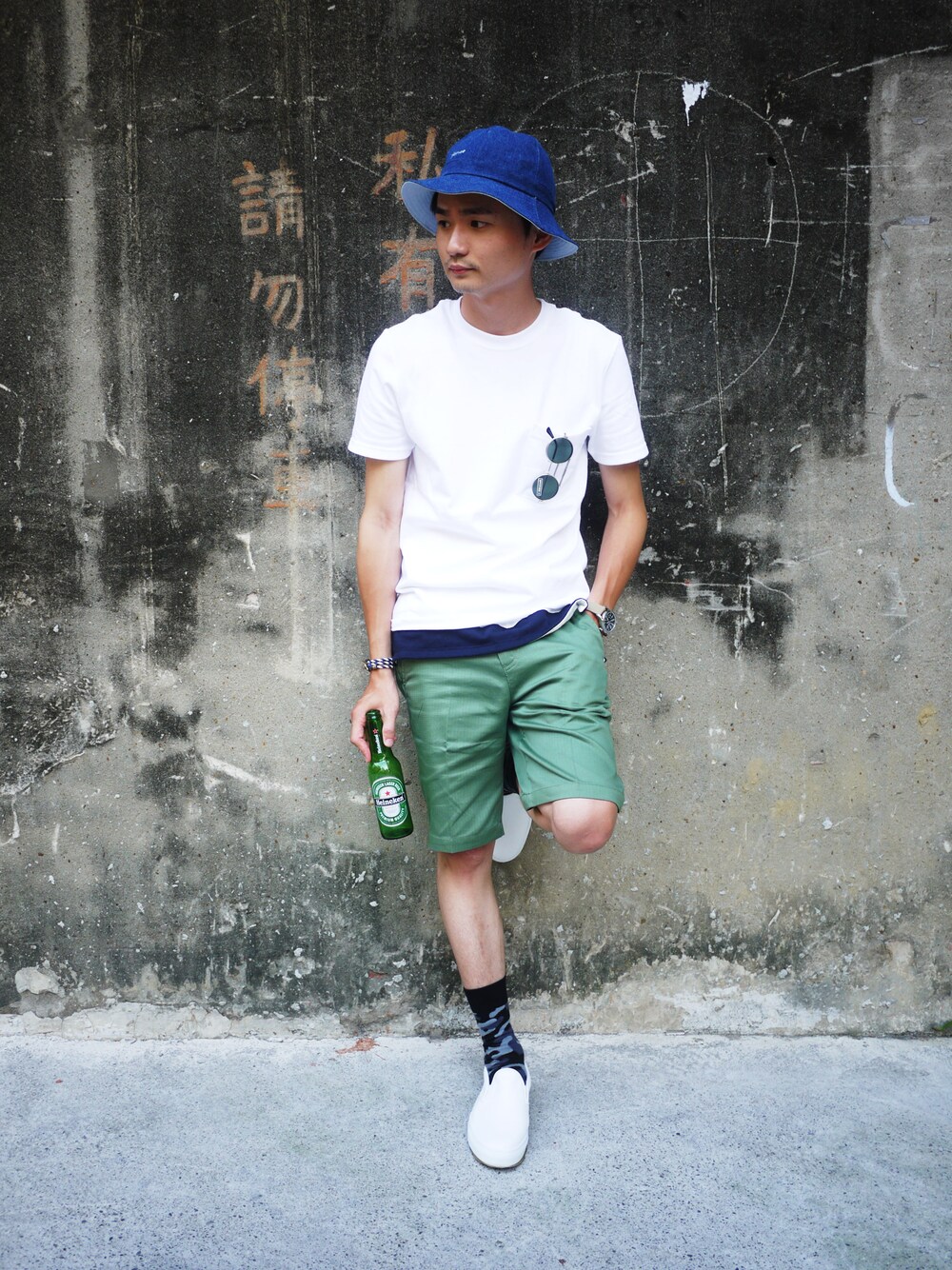 「AMBASSADORS、VOTEMAKENEWCLOTHES、plain-me」｜「Goodwear(Since1983)のGoodwear鬆身厚棉純白口袋T（その他、ホワイト系）」を使った、plain-me_tnさん（メンズ・172cm）の夏コーディネートの1枚目の写真