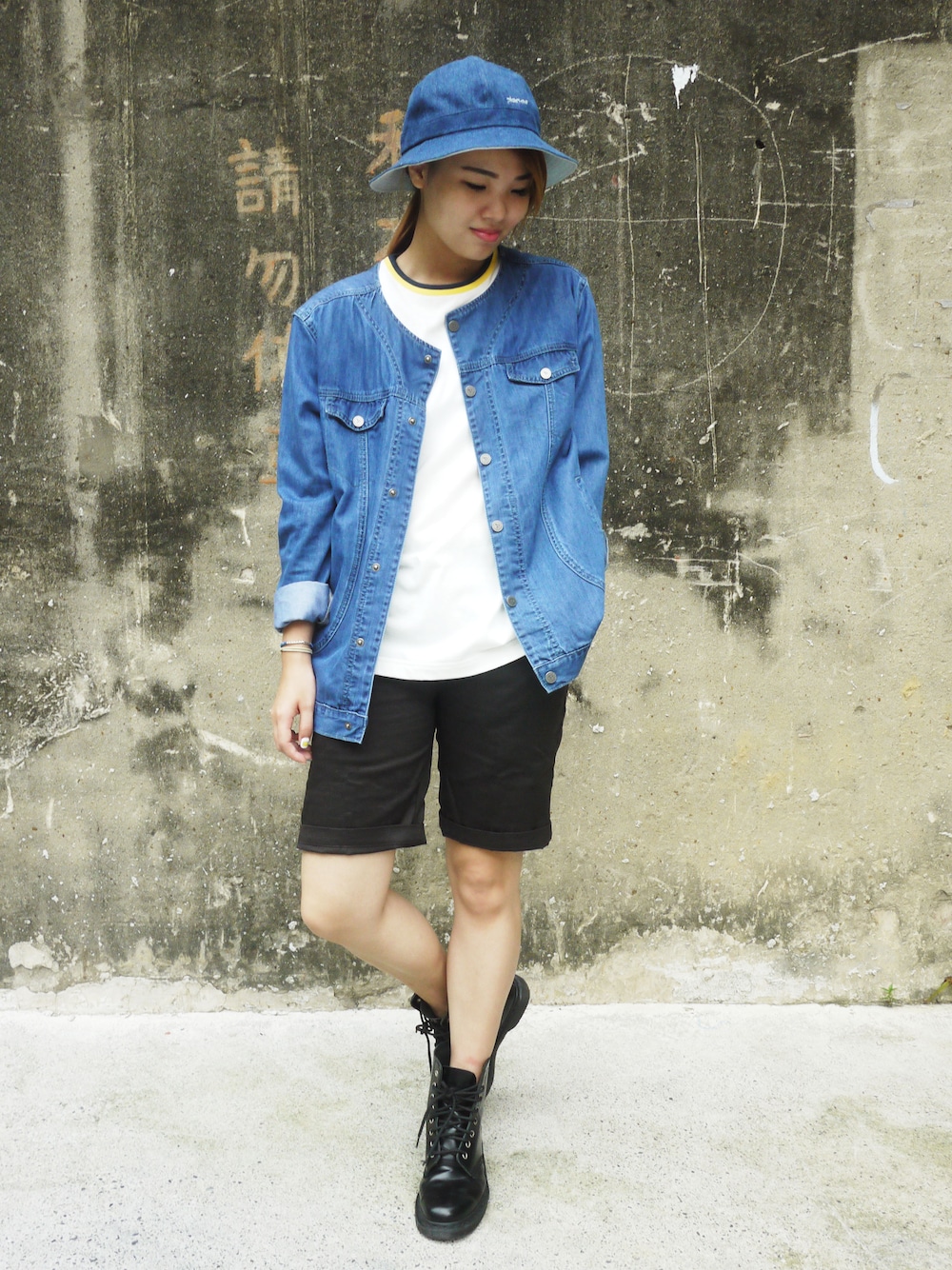 「plain-me、plainme」｜「plain-meの雙面丹寧漁夫帽（その他、その他）」を使った、plain-me_tnさん（レディース・165cm）の夏コーディネートの1枚目の写真