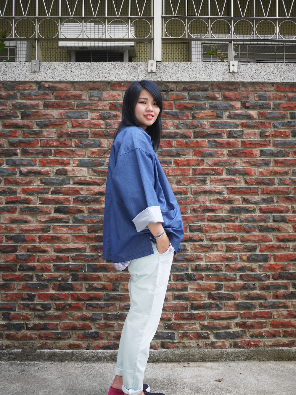 「Taiwan、girl、plain-me、iloveugly」｜「plain-meの磨毛手感NORAGI外套（その他アウター、ブルー系）」を使った、plain-me_tnさん（レディース・164cm）の秋コーディネートの1枚目の写真