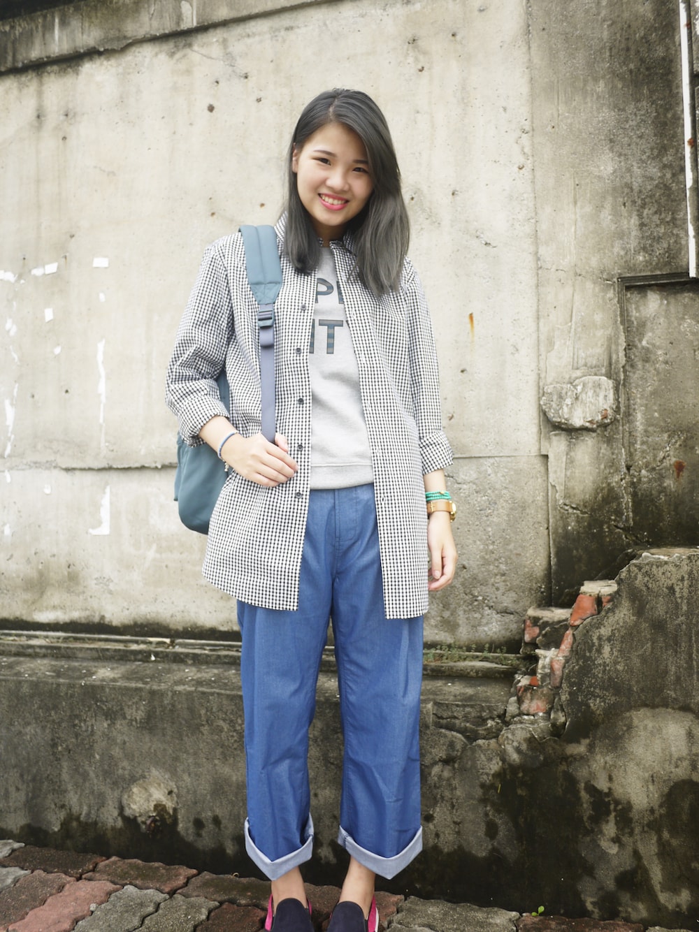 「#秋服」｜「plain-meの磨毛手感打摺寬管褲（チノパンツ、ホワイト系）」を使った、plain-me_tnさん（レディース・165cm）の秋コーディネートの1枚目の写真