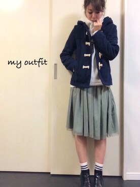 「ボーダーソックス」｜「アイテム（ダッフルコート）」を使った、asmさん（レディース・161cm）の冬コーディネート