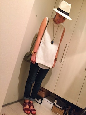 「アイテム（ベスト）」を使った、asmさん（レディース・161cm）の夏コーディネート