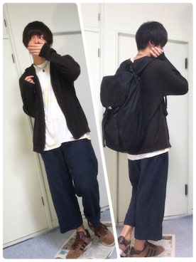 「アイテム（カーディガン/ボレロ、ブラウン系）」を使った、Ryujiさん（メンズ・170cm）の春コーディネート