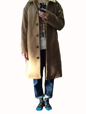 「haco!（ハコ）のアイテム（ステンカラーコート）」を使った、かえでさん（レディース・155cm）の冬コーディネート