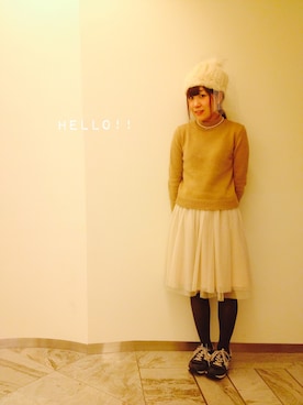 「Casselini（キャセリーニ）のアイテム（ニットキャップ/ビーニー）」を使った、yuuka☺︎さん（レディース・153cm）の冬コーディネート