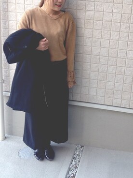 「ADAM ET ROPE'（アダムエロペ）のアイテム（ノーカラージャケット）」を使った、yuuka☺︎さん（レディース・153cm）の冬コーディネート