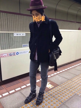 「ATTACHMENT（アタッチメント）のアイテム（ステンカラーコート）」を使った、センさん（メンズ・165cm）の冬コーディネート
