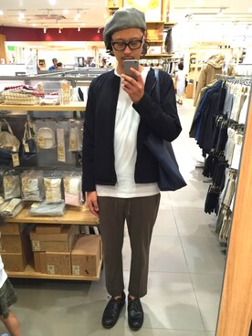 「ハンチング」｜「アイテム（ノーカラージャケット）」を使った、pen#tatsuさん（メンズ・181cm）の秋コーディネート