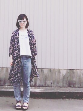 「韓国のサングラスのアイテム（サングラス、ホワイト系）」を使った、MADOKAさん（レディース・161cm）の春コーディネート
