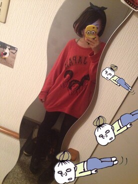 「WC（ダブル シー）のアイテム（スウェット、レッド系）」を使った、sayaka♫さん（レディース・152cm）の春コーディネート