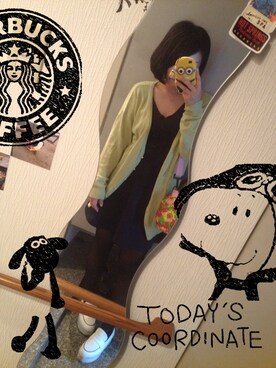 「JURIANO JURRIE（ジュリアーノジュリ）のアイテム（カーディガン/ボレロ、グリーン系）」を使った、sayaka♫さん（レディース・152cm）の春コーディネート