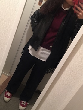 「PUMA（プーマ）のアイテム（ライダースジャケット）」を使った、A15さん（レディース・155cm）の冬コーディネート
