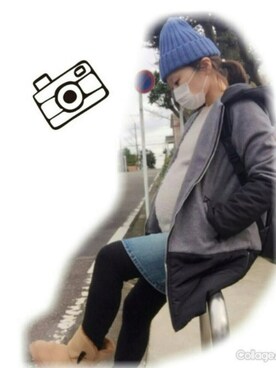 「アイテム（マタニティウェア/グッズ、ブルー系）」を使った、moponさん（レディース・157cm）の秋コーディネート