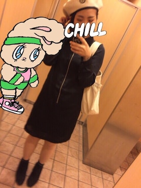 「PAMEO POSE」｜「アイテム（ハンチング/ベレー帽）」を使った、YUINA.Kさん（レディース・155cm）の秋コーディネート