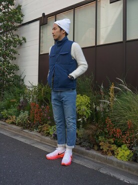 「ブルー x ホワイト」｜KISHIさん（メンズ・174cm）の冬コーディネート