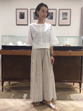 「短丈トップス」｜「アイテム（サンダル）」を使った、Horinoさん（レディース・162cm）の春コーディネート