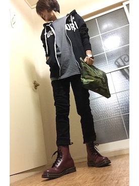 「Dr. Martens（ドクターマーチン）のDr.Martens (ドクターマーチン)/1460 8ホールブーツ（ブーツ、レッド系）」を使った、ミイさん（レディース・158cm）の秋コーディネート