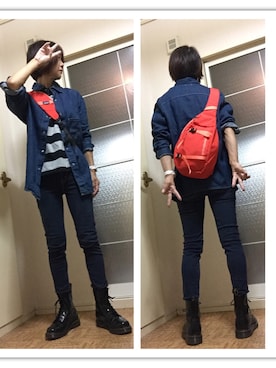 「Dr. Martens（ドクターマーチン）のDr.Martens (ドクターマーチン)/1460 8ホールブーツ（ブーツ、ブラック系）」を使った、ミイさん（レディース・158cm）の秋コーディネート