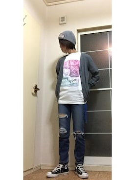 「しまむら（シマムラ）のアイテム（ニットキャップ/ビーニー、グレー系）」を使った、ミイさん（レディース・158cm）の秋コーディネート