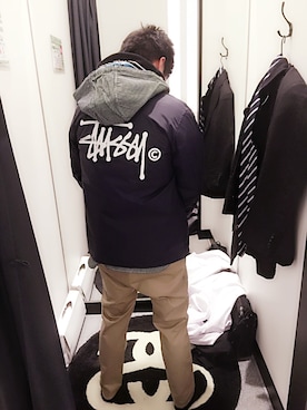 「STUSSY（ステューシー）のアイテム（その他アウター）」を使った、GUPPYさん（レディース・155cm）の冬コーディネート