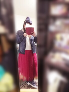 「GAP（ギャップ）のアイテム（デニムジャケット、ブルー系）」を使った、GUPPYさん（レディース・155cm）の冬コーディネート