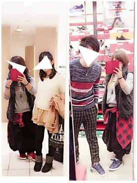 「OLD NAVY（オールドネイビー）のアイテム（シャツ/ブラウス、レッド系）」を使った、GUPPYさん（レディース・155cm）の冬コーディネート