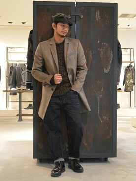 「DIESEL（ディーゼル）のアイテム（チェスターコート）」を使った、Yamadamotoki1さん（メンズ・177cm）の秋コーディネート