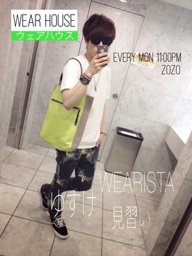 「H&M（エイチ・アンド・エム）のアイテム（トートバッグ）」を使った、UIさん（メンズ・174cm）の春コーディネート