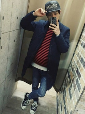 「Saturdays NYC（サタデーズ ニューヨークシティ ）のアイテム（トレンチコート）」を使った、UIさん（メンズ・174cm）の冬コーディネート