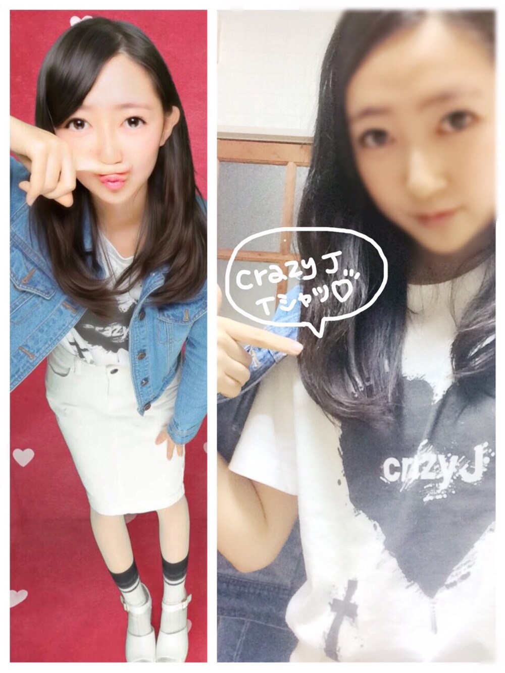 ホワイト系のTシャツ/カットソー、ブルー系のデニムジャケット、ホワイト系のデニムスカートを着用したレディースの春コーディネートの1枚目の写真