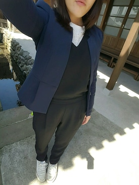 「H&M DIVIDED（エイチアンドエム　ディヴァイデッド）のアイテム（ノーカラージャケット）」を使った、るりさん（レディース・155cm）の春コーディネート