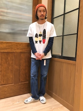 「Saturdays NYC（サタデーズ ニューヨークシティ ）のアイテム（ニットキャップ/ビーニー）」を使った、Matsuda Koichiさん（メンズ・168cm）の春コーディネート