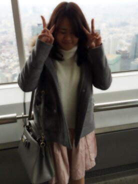「CECIL McBEE（セシルマクビー）のタートルニットプルオーバー（ニット/セーター、ホワイト系）」を使った、kasumiさん（レディース・150cm）の冬コーディネート
