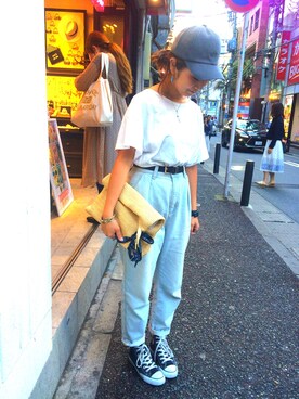 「CONVERSE（コンバース）のconverse コンバース ALL STAR HI オールスター ハイ 3206 BLACK(US)（スニーカー）」を使った、chikageさん（レディース・152cm・20代）の春コーディネート