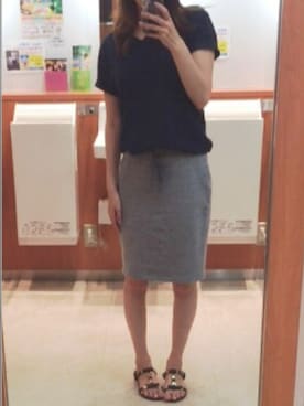 「GU（ジーユー）のアイテム（スカート、グレー系）」を使った、riiiさん（レディース・157cm）の夏コーディネート