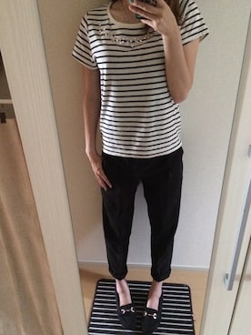 「しまむら（シマムラ）のアイテム（Tシャツ/カットソー、その他）」を使った、riiiさん（レディース・157cm）の秋コーディネート