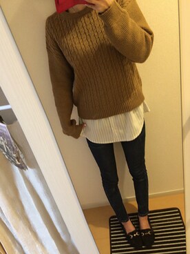 「Heather（ヘザー）のスソシャツタンクトップ　569377（タンクトップ、ホワイト系）」を使った、riiiさん（レディース・157cm）の冬コーディネート