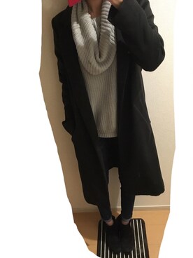 「& by P&D（アンドバイピーアンドディー）のアイテム（チェスターコート、ブラック系）」を使った、riiiさん（レディース・157cm）の冬コーディネート