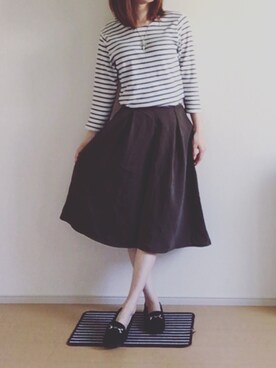 「GU（ジーユー）の（GU）イージードレープガウチョパンツＡ（パンツ、グリーン系）」を使った、riiiさん（レディース・157cm）の春コーディネート