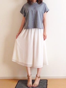 「しまむら（シマムラ）のアイテム（パンツ、ホワイト系）」を使った、riiiさん（レディース・157cm）の夏コーディネート