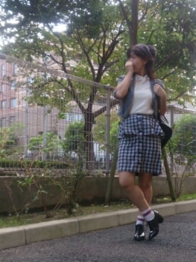 「ベレ女」｜「アイテム（ライダースジャケット）」を使った、こうめさん（レディース・155cm）の秋コーディネート