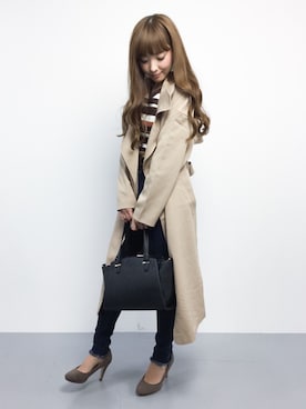 「ボーダーニット」｜「アイテム（トレンチコート）」を使った、ayumi  sato さん（レディース・155cm）の秋コーディネート